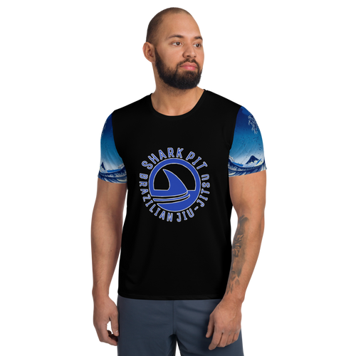 Shark Pit Logo Men's Athletic Shirt - Blue Waves