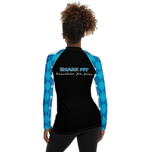 Women's Blue Argyle Shark Pit Rash Guard