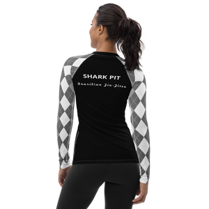 Women's White Argyle Shark Pit Rash Guard