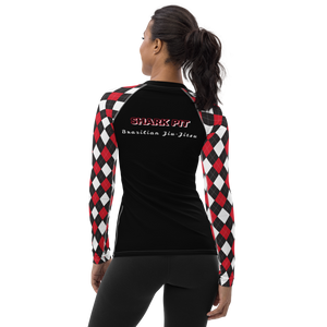 Women's Black and Red Argyle Shark Pit Rash Guard