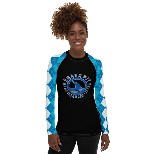 Women's Blue Argyle Shark Pit Rash Guard
