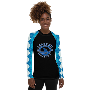Women's Blue Argyle Shark Pit Rash Guard
