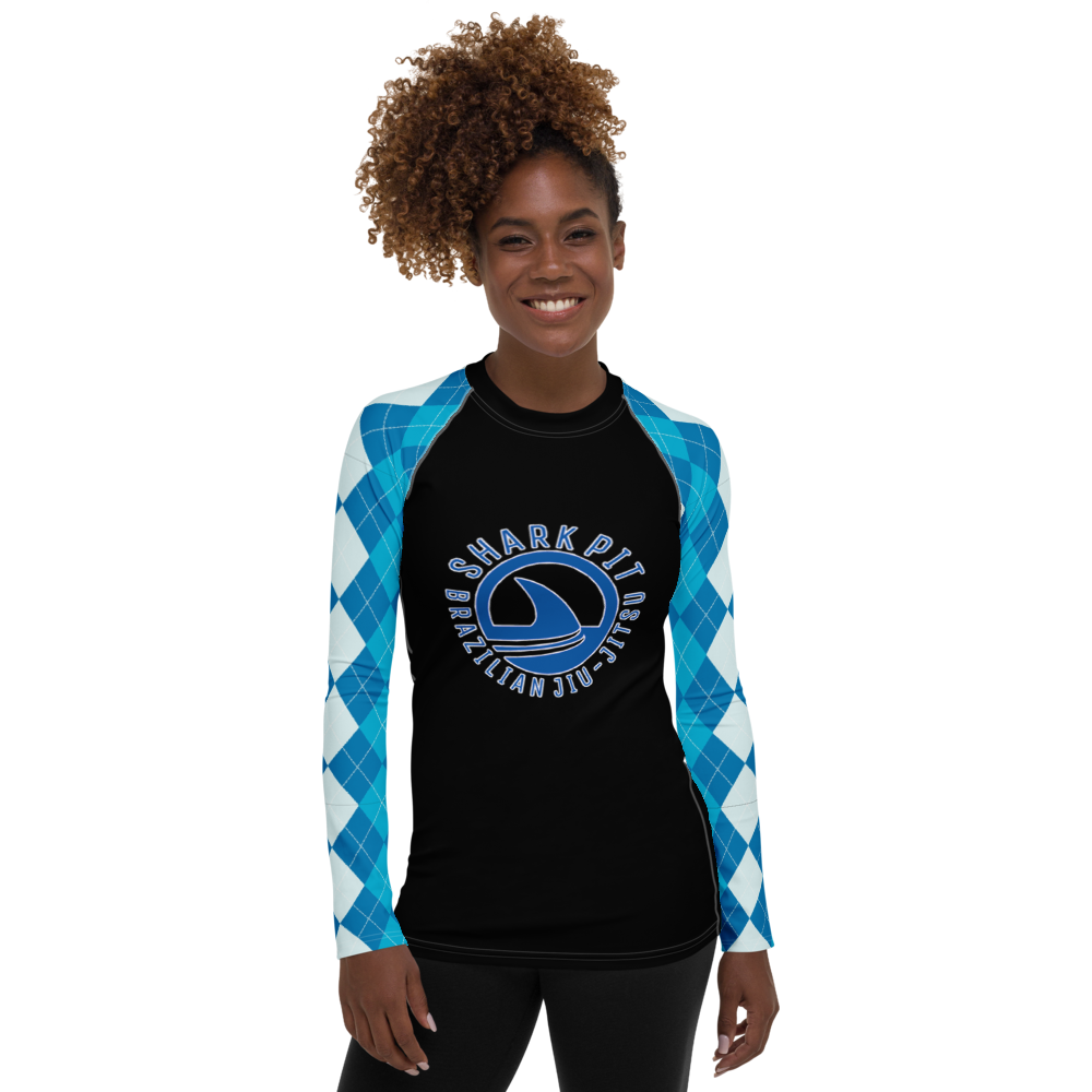 Women's Blue Argyle Shark Pit Rash Guard