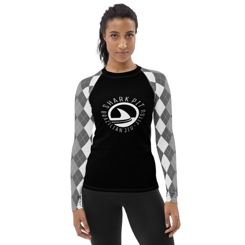 Women's White Argyle Shark Pit Rash Guard