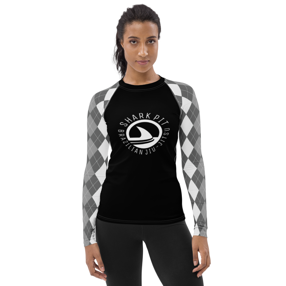 Women's White Argyle Shark Pit Rash Guard