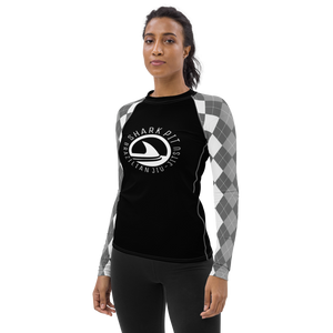 Women's White Argyle Shark Pit Rash Guard