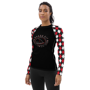 Women's Black and Red Argyle Shark Pit Rash Guard