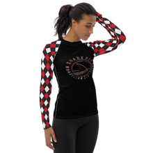 Women's Black and Red Argyle Shark Pit Rash Guard