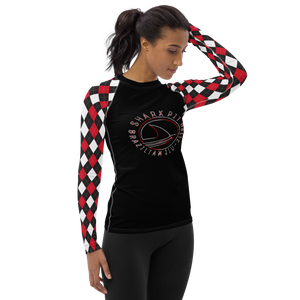 Women's Black and Red Argyle Shark Pit Rash Guard