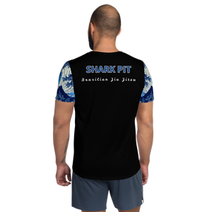 Shark Pit Logo Men's Athletic Shirt - Blue Waves