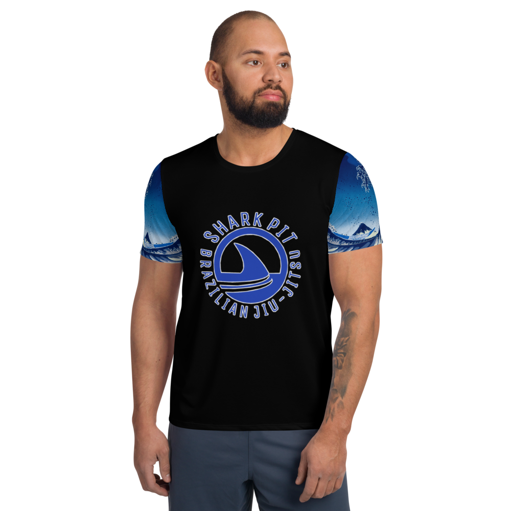 Shark Pit Logo Men's Athletic Shirt - Blue Waves